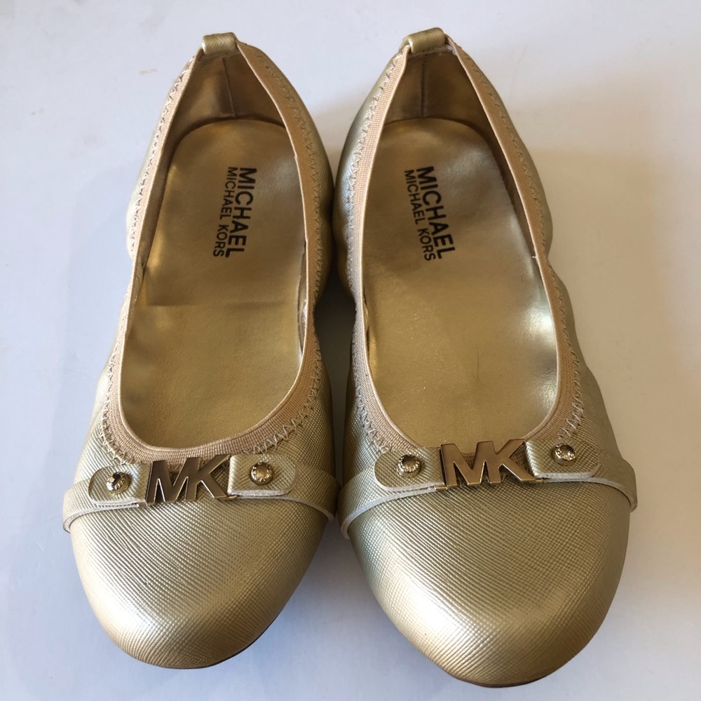 Michael Kors “Rover Heidi” Gold Ballet Flats Size 2 Gently Worn